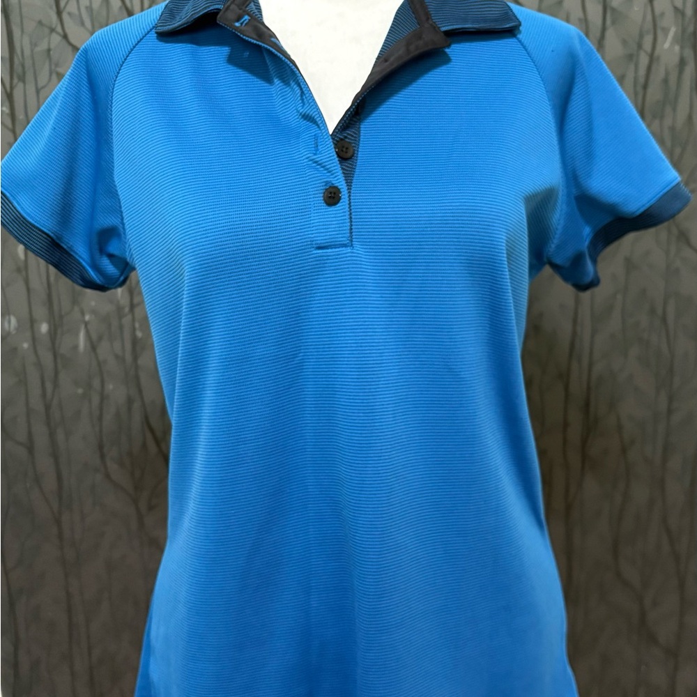 Antigua Blue Fitted Polo Short Sleeve Top